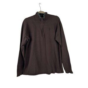 The North Face Sweater Men's Large Brown Fleece Jacket 1/4 Zip Wool Blend